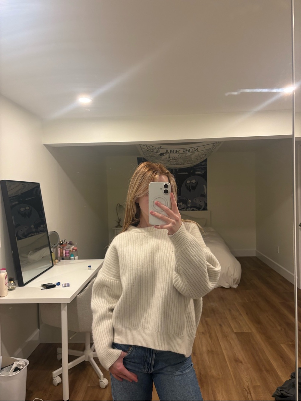 Sunday Best Cream Ribbed Crewneck Sweater